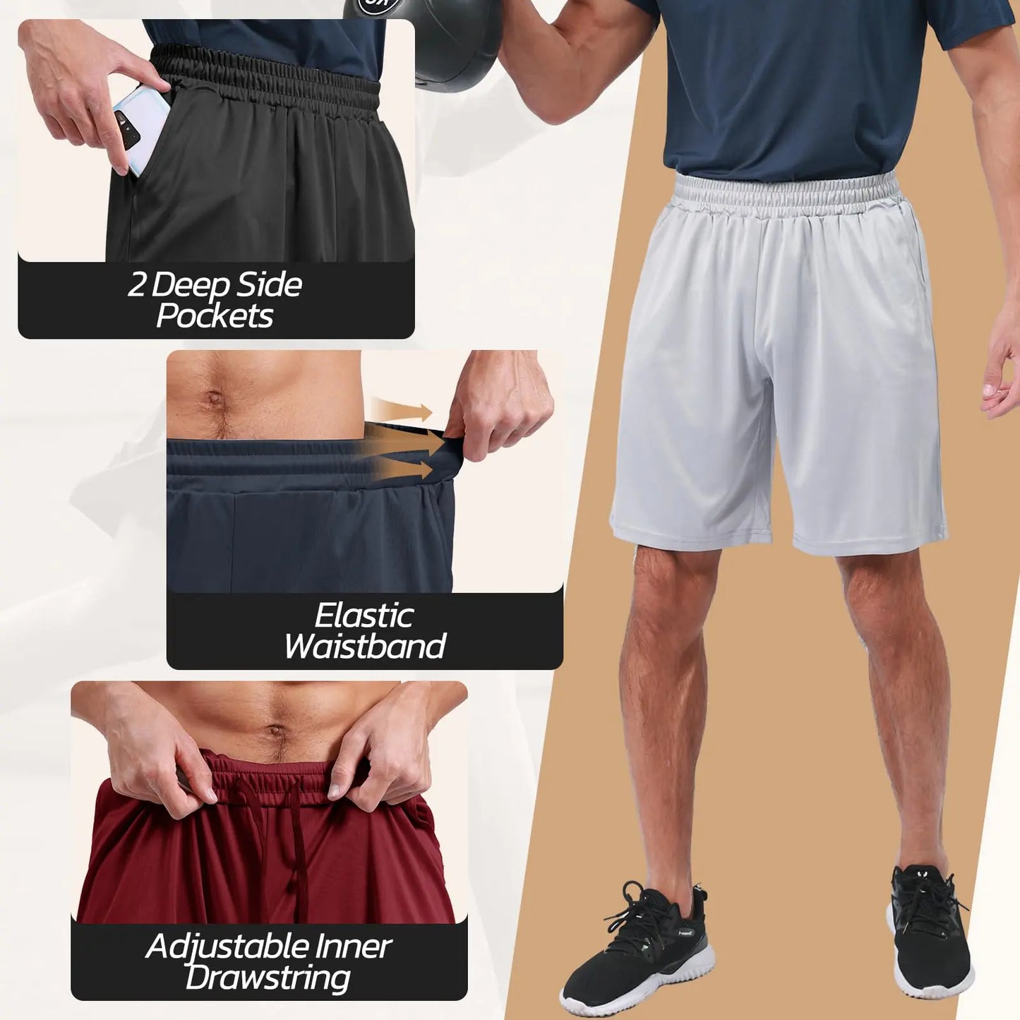 ActivePro 3-Pack Men’s Quick-Dry Gym & Basketball Shorts